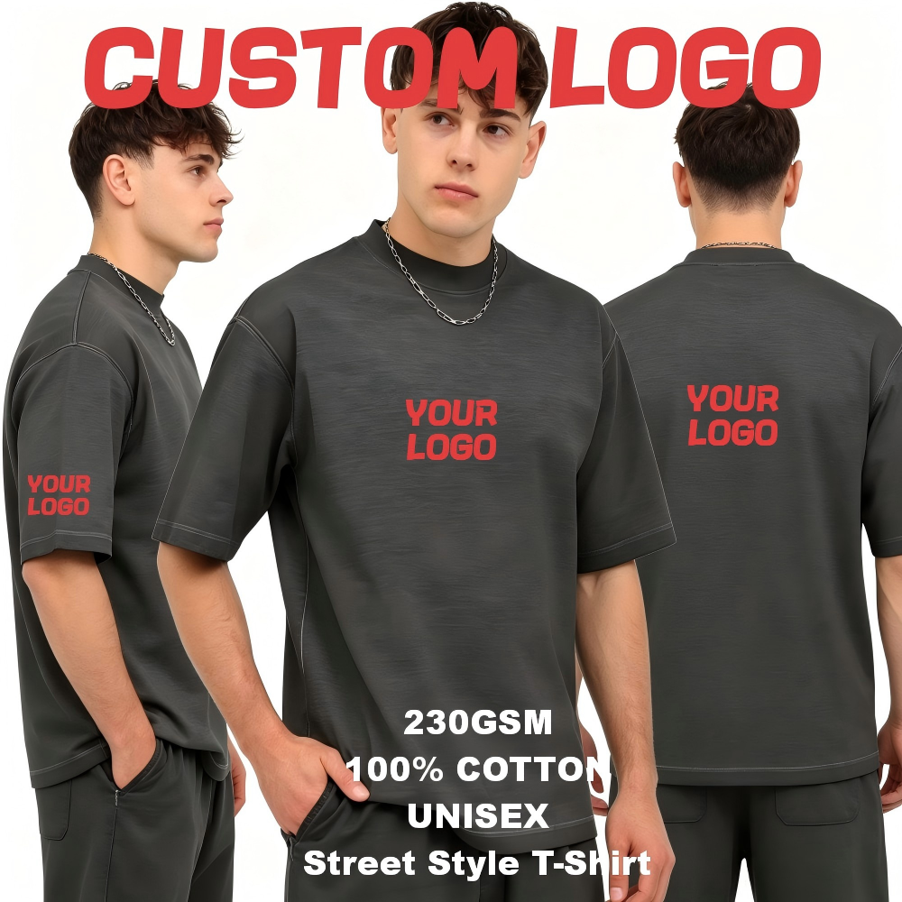 230gsm pure cotton two-tone gradient short-sleeved T-shirt, batik washed drop shoulder crew neck T-shirt
