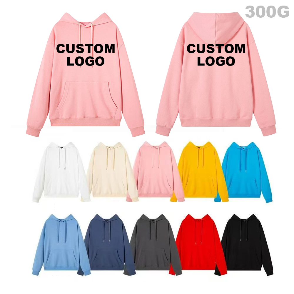 300gsm Drop-shoulder hooded fleece crew neck long-sleeved sweatshirt