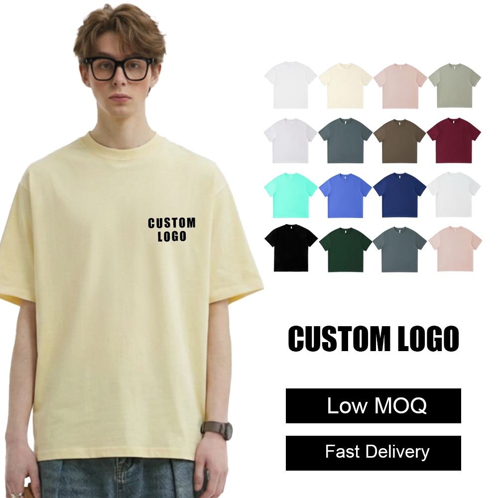 310g loose-fitting heavyweight trendy minimalist round neck unisex pure cotton solid color short-sleeved t-shirt