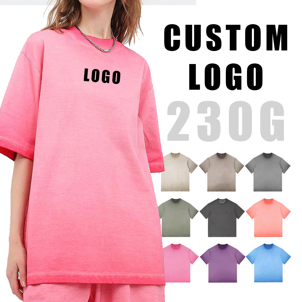 230g Retro Style Two-Tone Gradient Pure Cotton Short-Sleeve T-Shirt, Trendy Brand, Loose Fit, Unisex, Solid Color Short-Sleeve