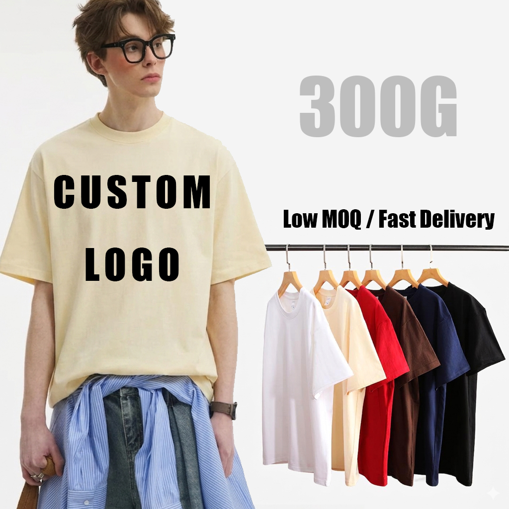 300g pure cotton T-shirt, round neck, short sleeve, suitable for corporate work, logo printing, party/class uniforms, custom advertising T-shirts.