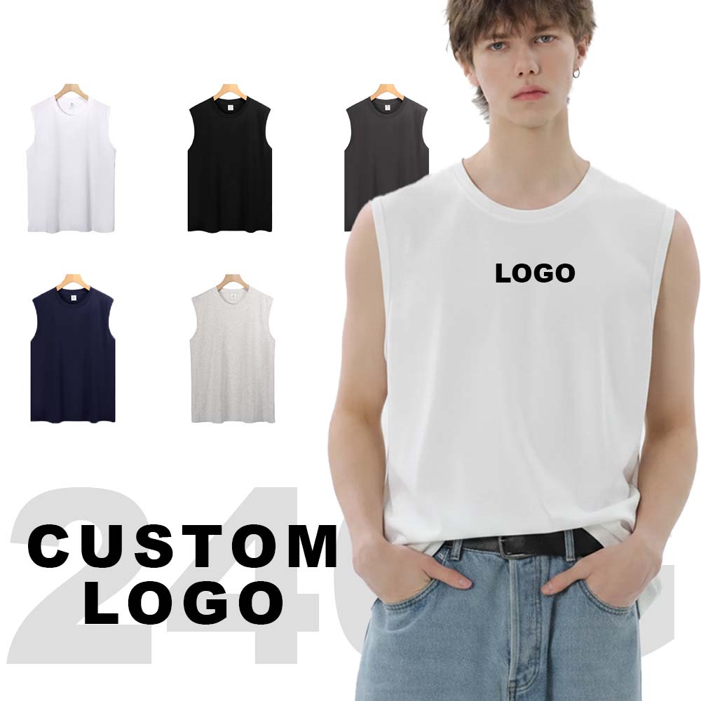240g Men's Heavyweight Sleeveless T-Shirt/Vest, Suitable for Fitness and Sports, Loose Fit, Short Sleeve, Heavyweight Cotton