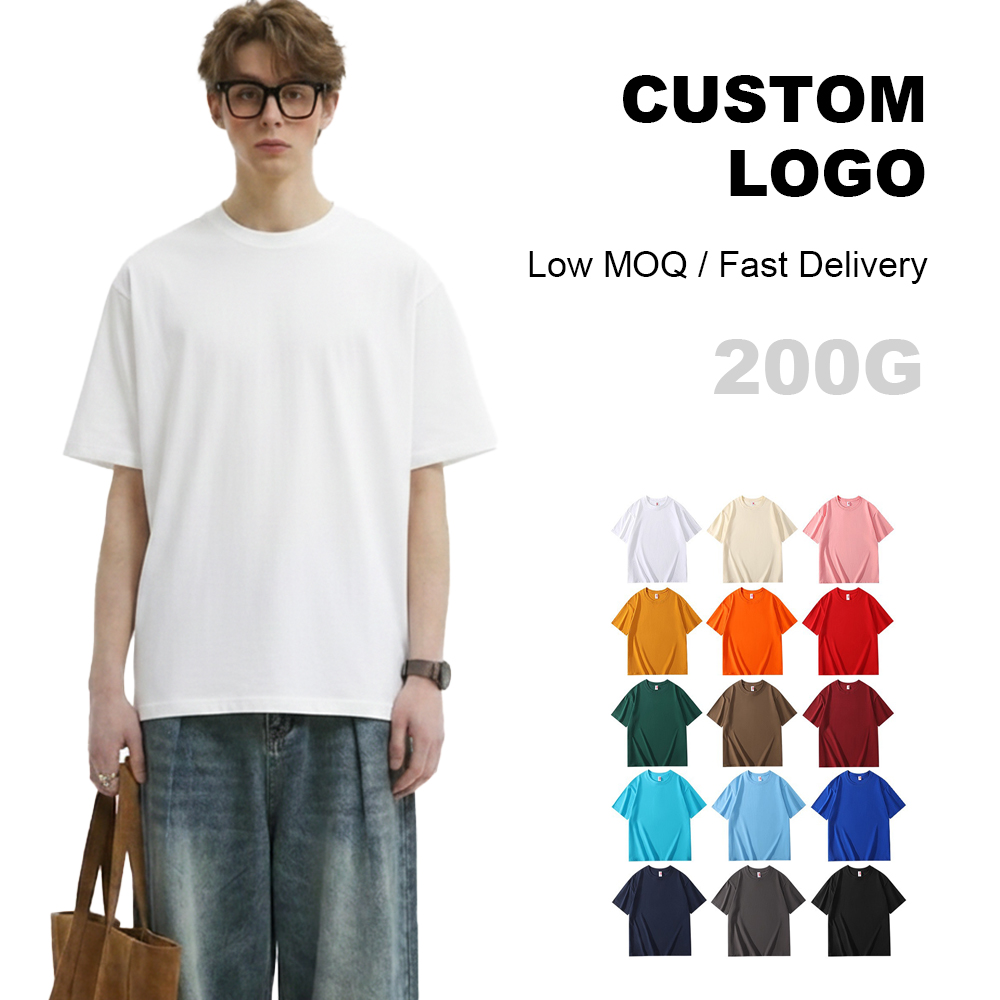 Summer 200% combed cotton solid color crew neck T-shirt, group work uniform, custom logo pattern party advertising shirt