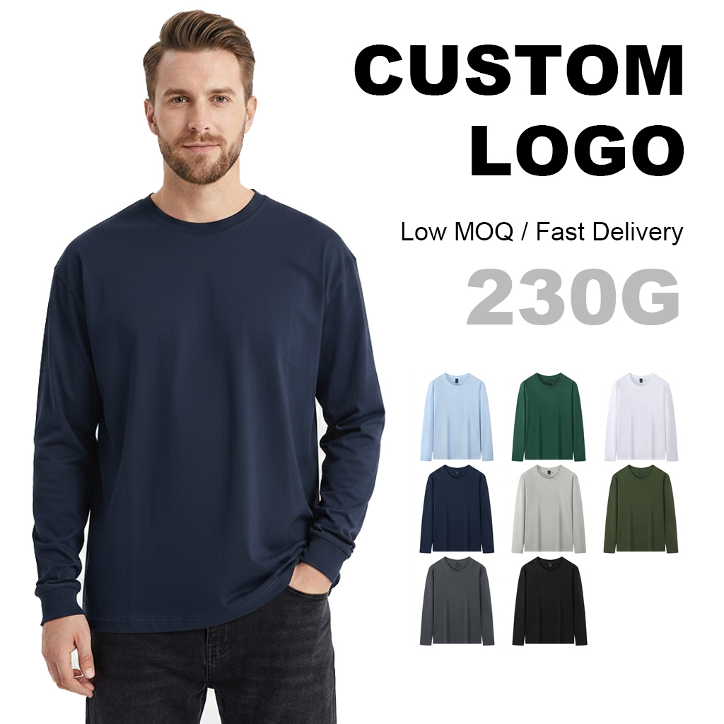 230G Heavyweight Combed Cotton Long-Sleeve T-Shirt, 2026 New Autumn Round Neck Solid Color Long-Sleeve Men's T-Shirt, Loose Fit Undershirt