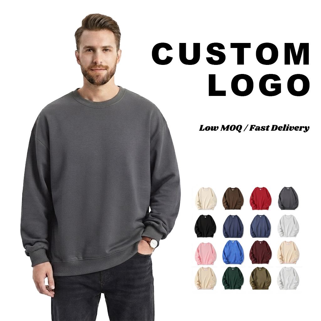 Snowflake Grey 400g Versatile Textured Crew Neck Sweatshirt for Men, No Hood, Couple Style, Long Sleeve, Loose Fit, Cotton, Casual